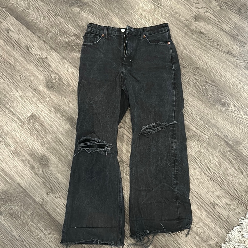Black Zara Ripped Wide Leg Jeans